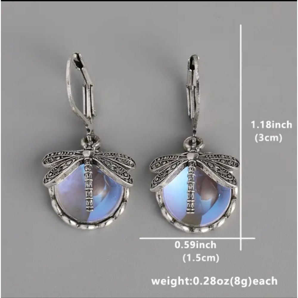 Rustic Dragonfly Round Drop Earrings - Picture 2 of 2